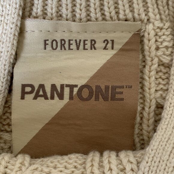 Forever 21 Pantone Crop Top Women S Sand Neutral Cable Knit Sweater Tank Preppy - Picture 5 of 8